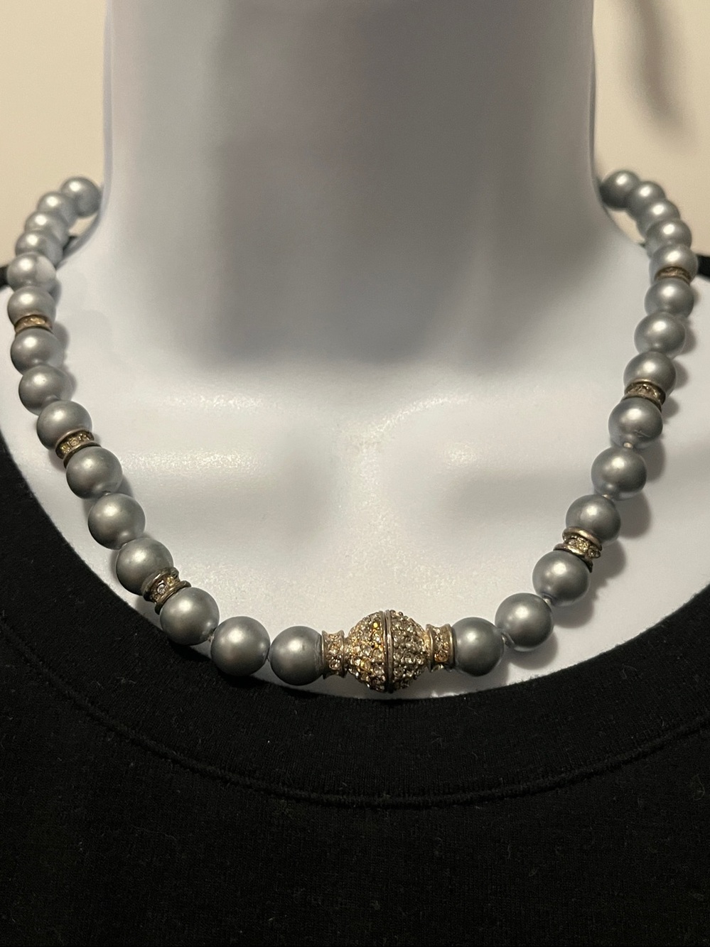 🌈 3/$10 Vtg Toyo Silver Genuine Pearl Necklace with Rhinestone Accent Closure